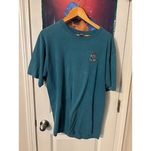 Vintage No Fear Embroidered Skull Jester Graphic T-Shirt Teal Mens Large
